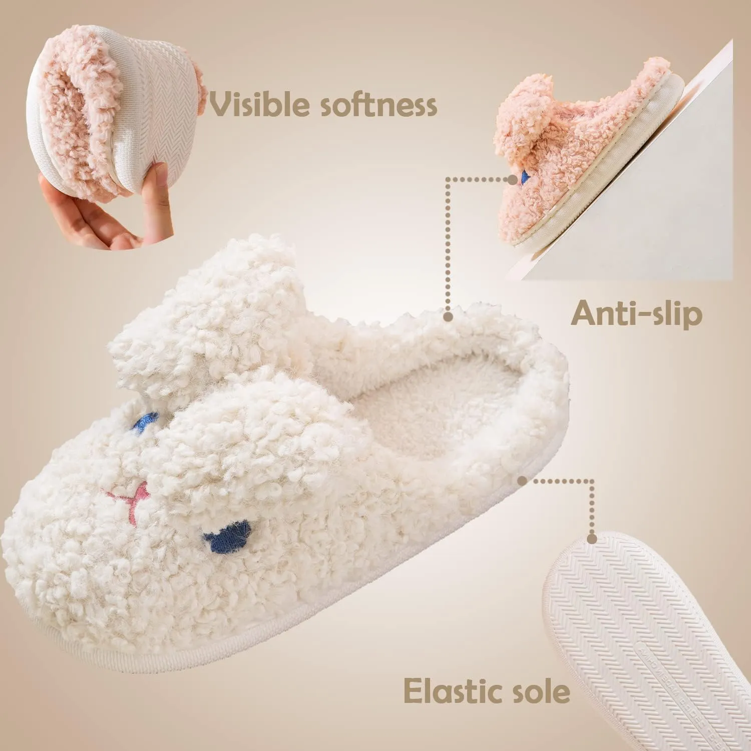 Bunny Slippers for Women Cute Animal Slippers Cozy Memory Foam House Slippers Warm Fleece Lining Soft Plush Non-Slip Sole Indoor Outdoor Shoes