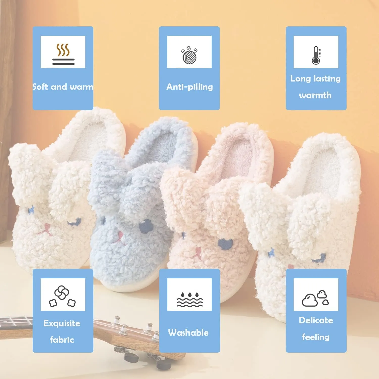 Bunny Slippers for Women Cute Animal Slippers Cozy Memory Foam House Slippers Warm Fleece Lining Soft Plush Non-Slip Sole Indoor Outdoor Shoes