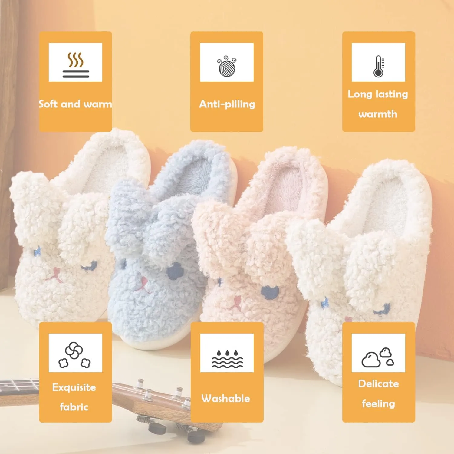 Bunny Slippers for Women Cute Animal Slippers Cozy Memory Foam House Slippers Warm Fleece Lining Soft Plush Non-Slip Sole Indoor Outdoor Shoes