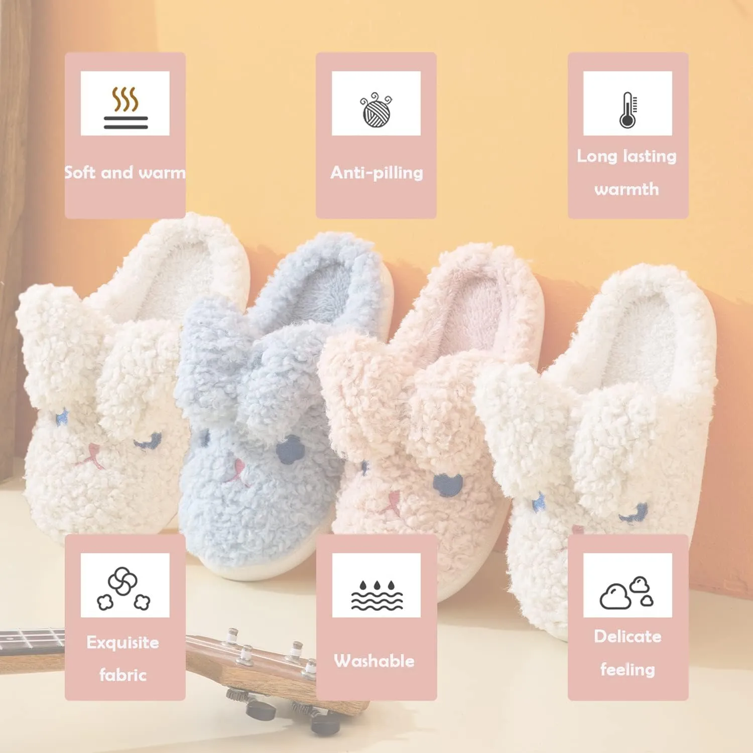 Bunny Slippers for Women Cute Animal Slippers Cozy Memory Foam House Slippers Warm Fleece Lining Soft Plush Non-Slip Sole Indoor Outdoor Shoes