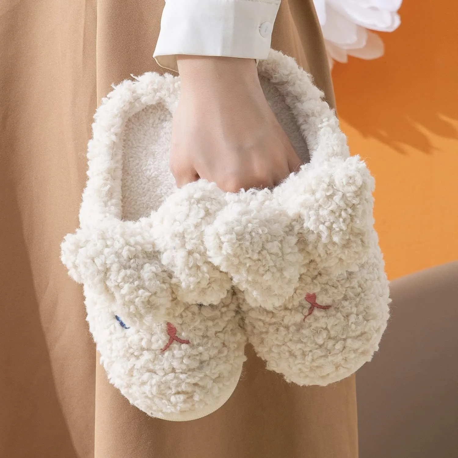 Bunny Slippers for Women Cute Animal Slippers Cozy Memory Foam House Slippers Warm Fleece Lining Soft Plush Non-Slip Sole Indoor Outdoor Shoes