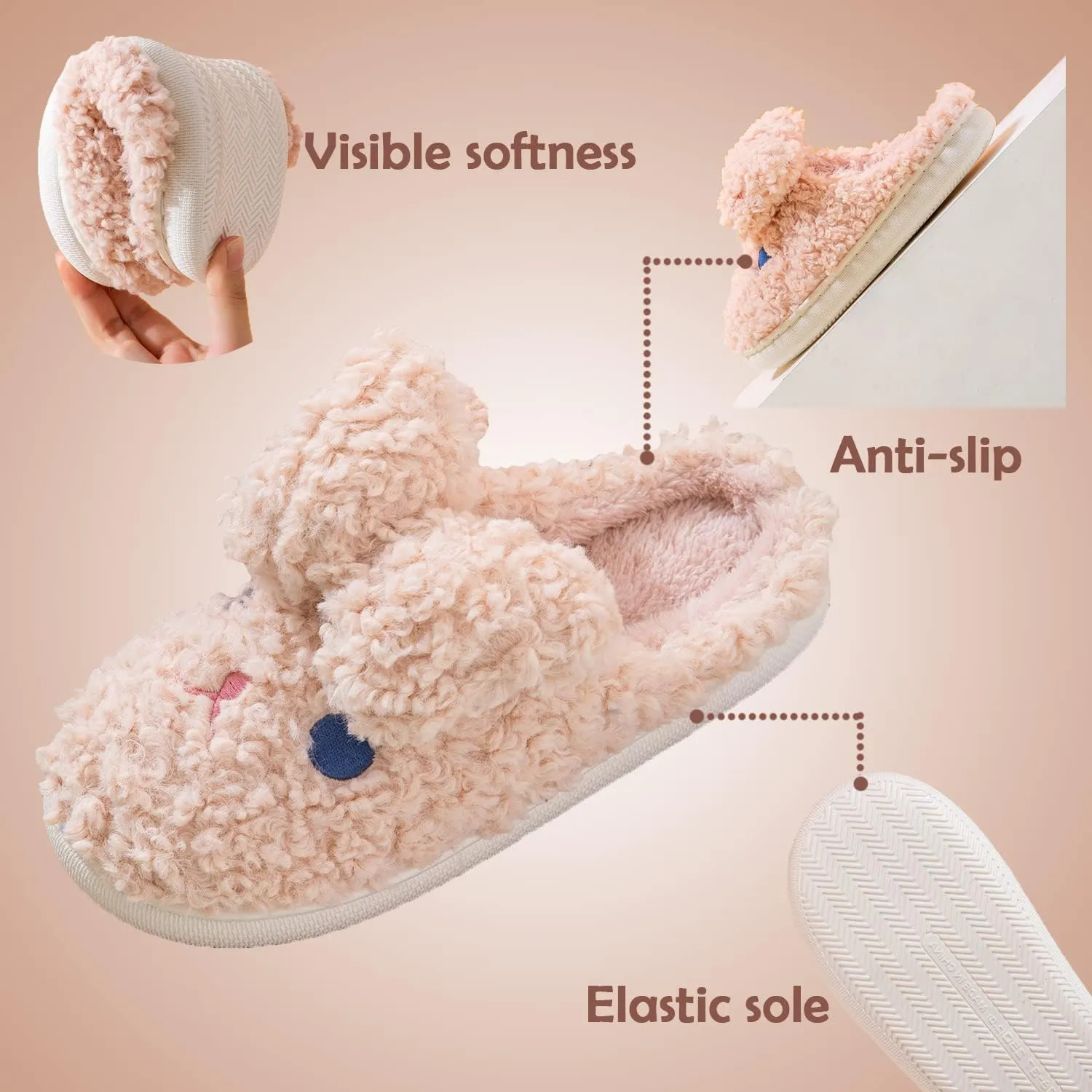 Bunny Slippers for Women Cute Animal Slippers Cozy Memory Foam House Slippers Warm Fleece Lining Soft Plush Non-Slip Sole Indoor Outdoor Shoes