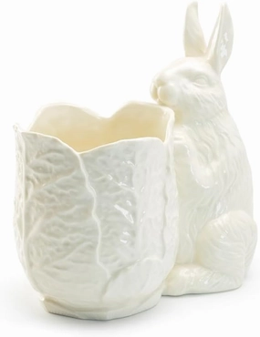 Bunny Cabbage Figurine Fine Porcelain Vase Spring Easter Home Decor, Regular, White