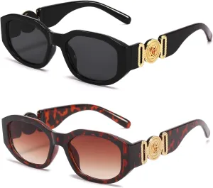 BUTABY Rectangle Sunglasses for Women Retro Driving Glasses 90’s Vintage Fashion Irregular Frame UV400 Protection