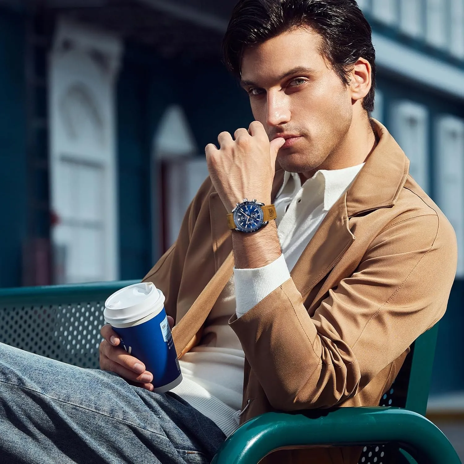 BY BENYAR Mens Watches Analog Quartz Chronograph Waterproof Men's Wrist Watches Business Casual Fashion Classic Designer Elegant Dress Watch with Calendar Leather/Stainless Steel Strap Gifts for Men