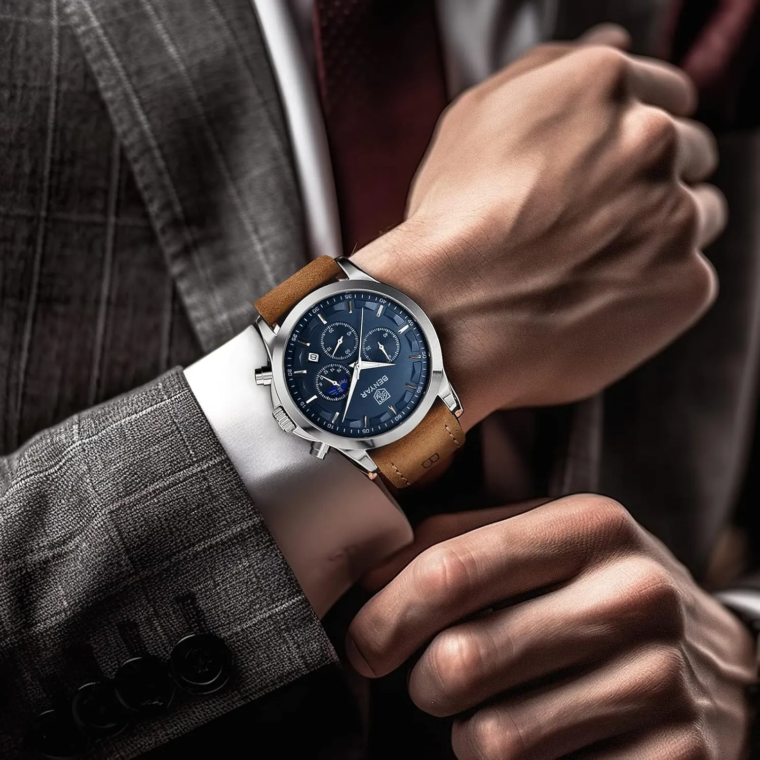 BY BENYAR Mens Watches Analog Quartz Chronograph Waterproof Wrist Watches for Men Fashion Business Work Casual Sport Designer Dress Watch with Calendar Elegant Gifts for Men