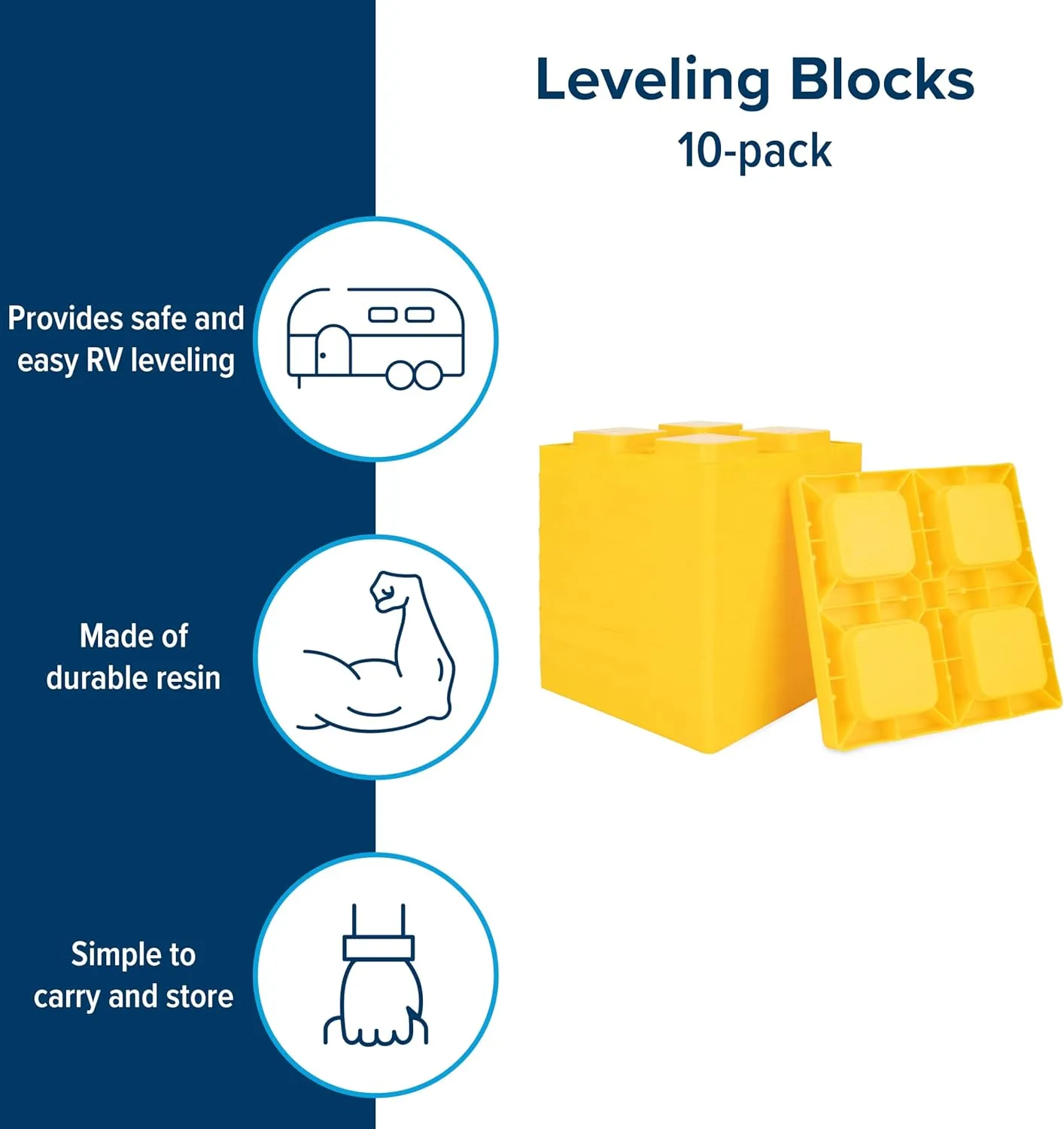 Camco RV Leveling Blocks - Features Interlocking Nested Design & Includes Zippered Bag for RV Storage - Each Camper Leveling Block Measures 8.5" x 8.5" x 1" - 10-Pack, Design May Vary (44510)