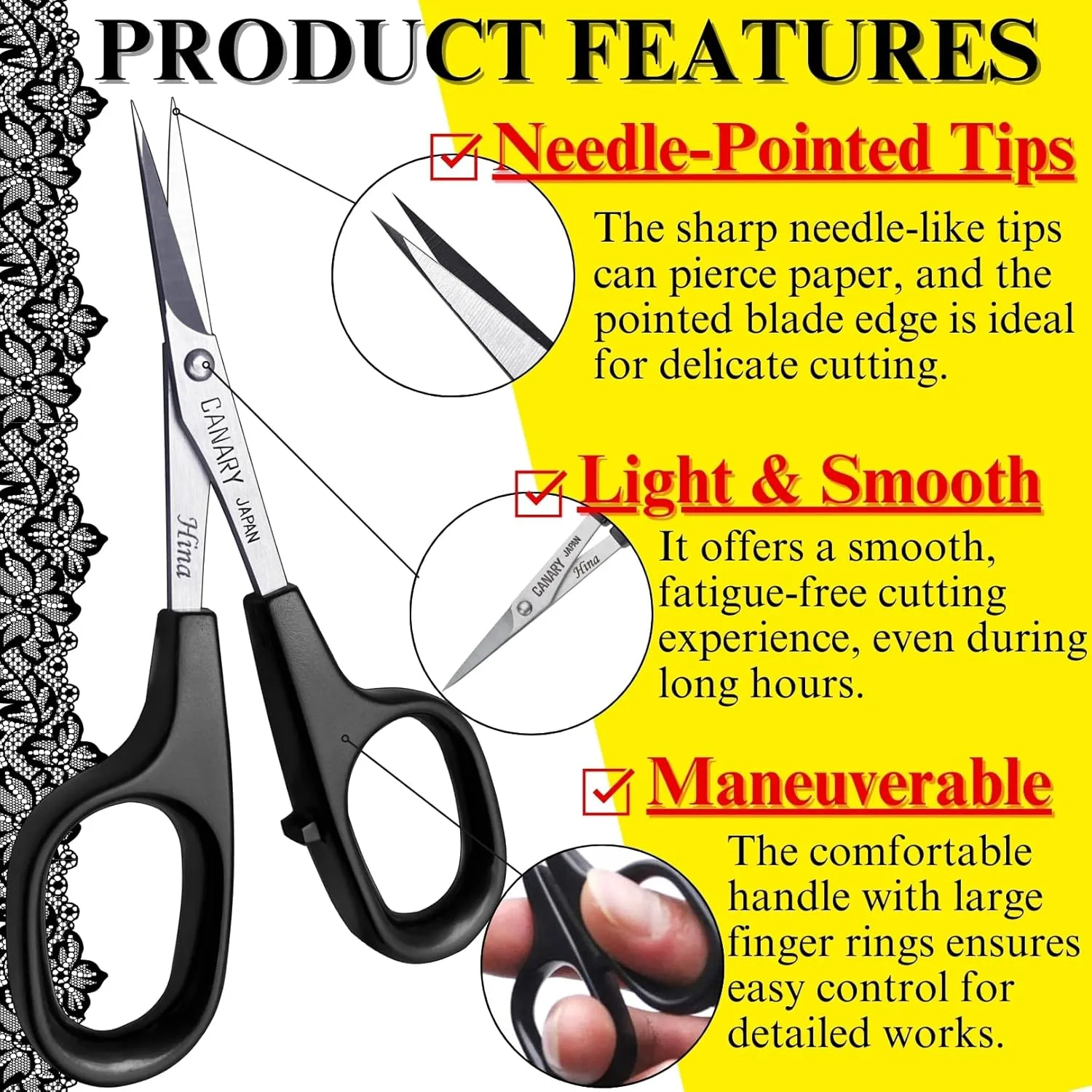 CANARY Professional Paper Scissors 4" [Extra Pointed Tips], Mini Precision Scissors for Cutting Art, Kirie Paper Cut Art, Made in Japan