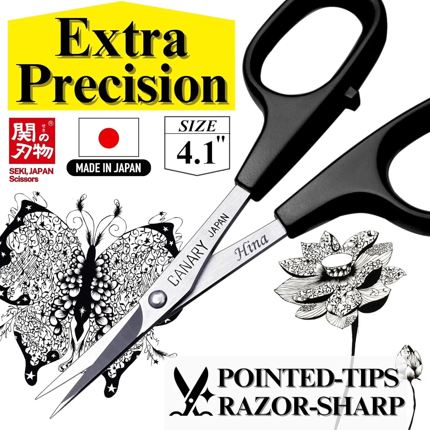 CANARY Professional Paper Scissors 4" [Extra Pointed Tips], Mini Precision Scissors for Cutting Art, Kirie Paper Cut Art, Made in Japan