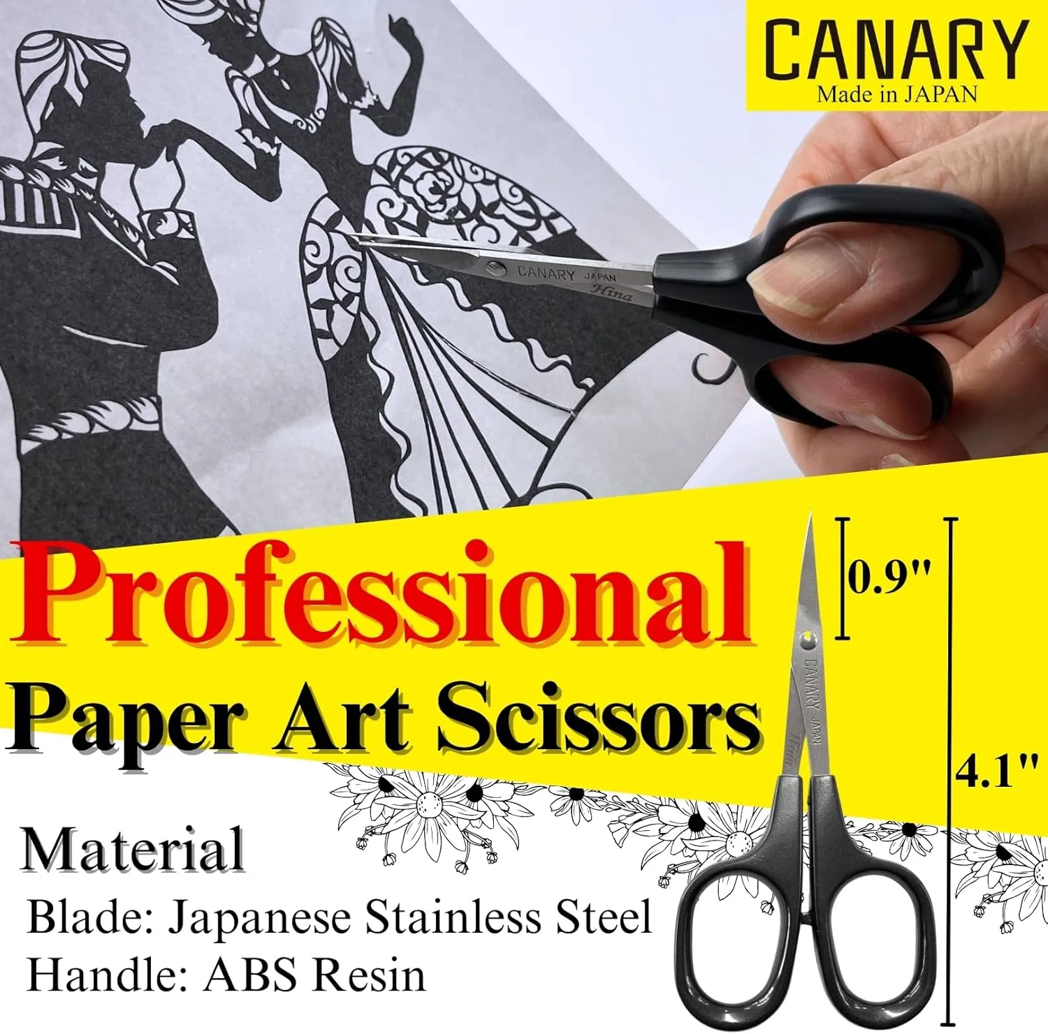 CANARY Professional Paper Scissors 4" [Extra Pointed Tips], Mini Precision Scissors for Cutting Art, Kirie Paper Cut Art, Made in Japan