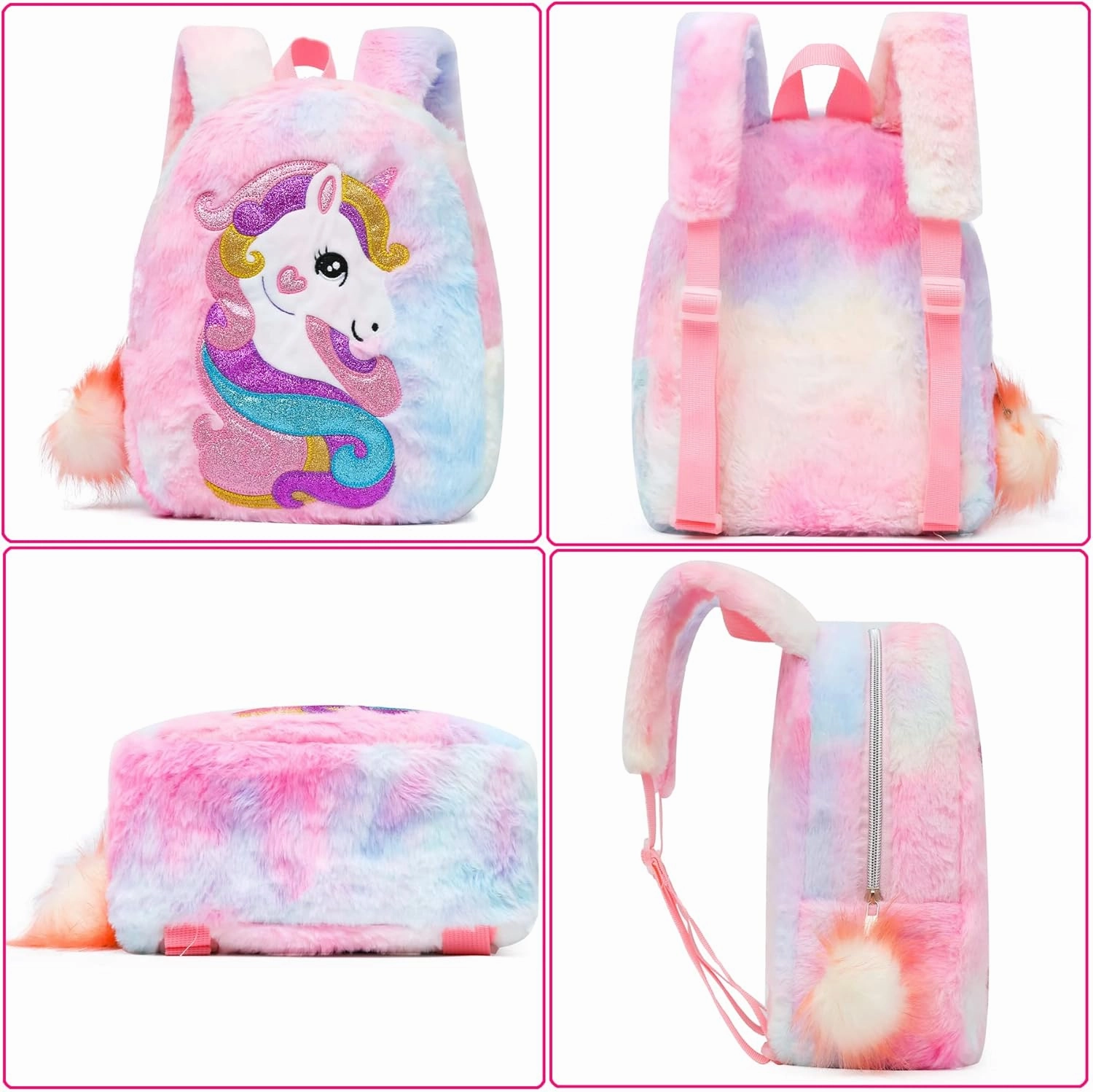 CBOALOGR Cute Plush Unicorn Toddler Small Backpack Little Plush Bookbag for Girls 3 to 6 years old