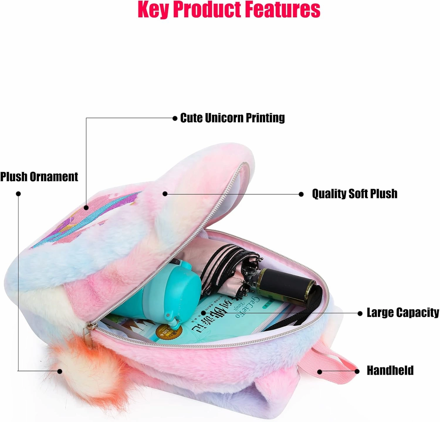 CBOALOGR Cute Plush Unicorn Toddler Small Backpack Little Plush Bookbag for Girls 3 to 6 years old