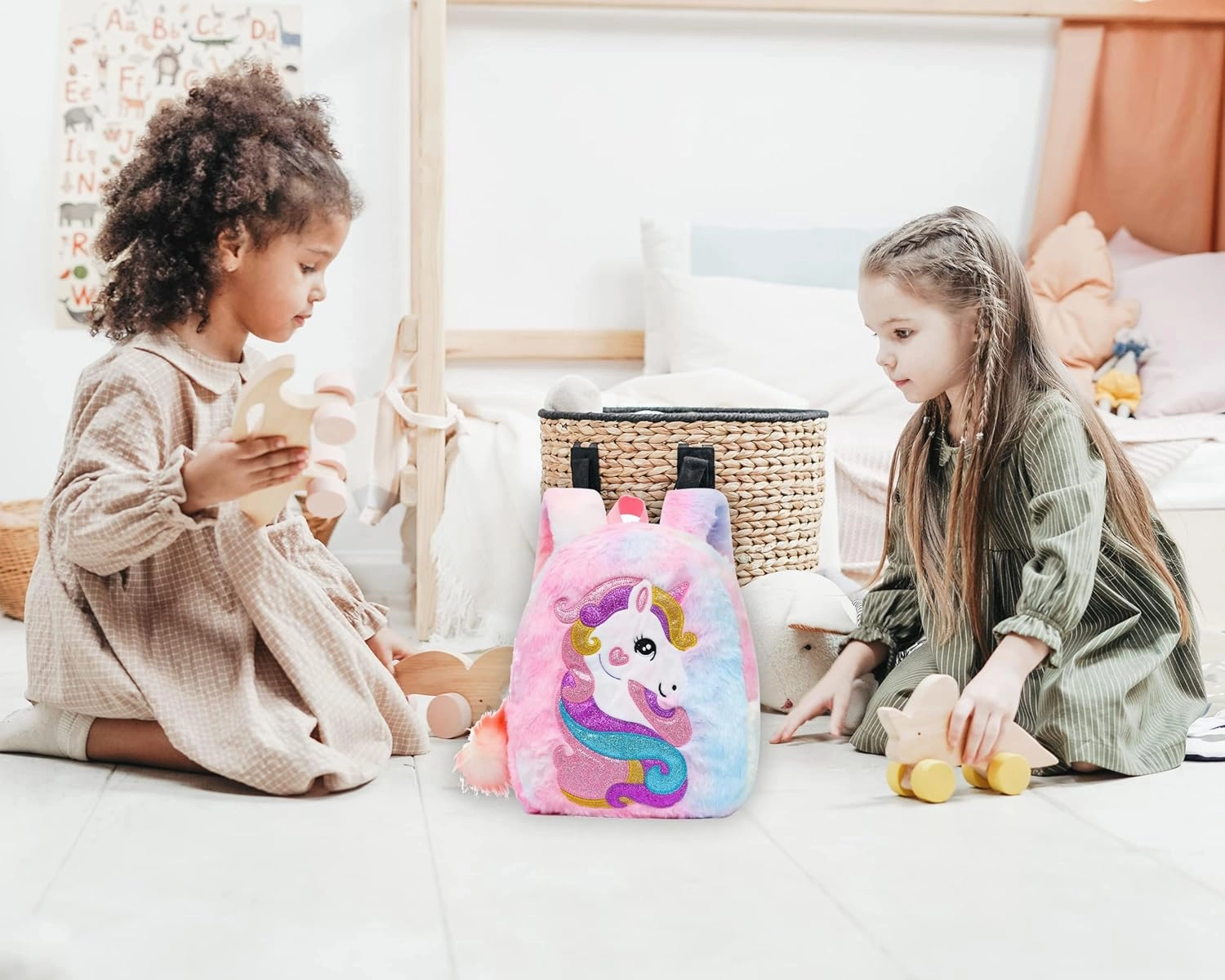 CBOALOGR Cute Plush Unicorn Toddler Small Backpack Little Plush Bookbag for Girls 3 to 6 years old
