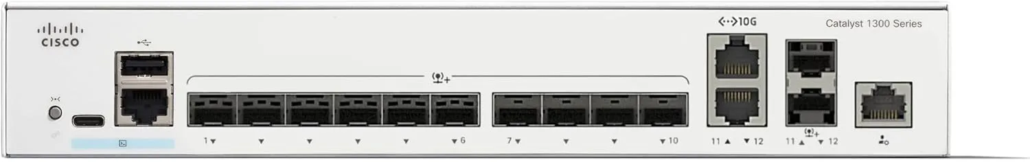 Cisco Catalyst 1300-12XS Managed Switch, 10 Port 10G SFP , 2x10GE SFP  Combo, Limited Lifetime Protection (C1300-12XS)