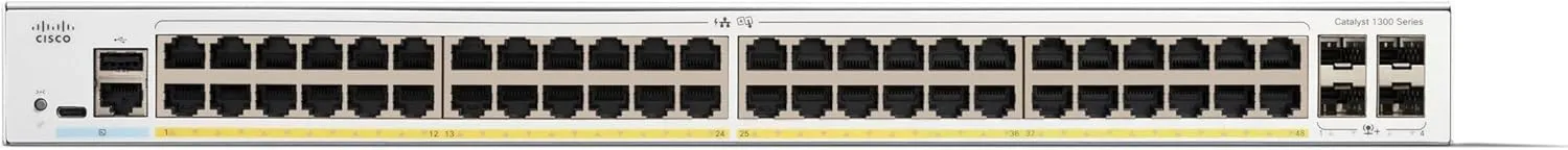 Cisco Catalyst 1300-48P-4X Managed Switch, 48 Port GE, PoE, 4x10GE SFP , Limited Lifetime Protection (C1300-48P-4X)