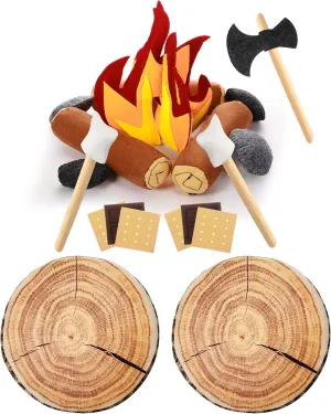 Civaner 20 Pcs Pretend Camping Play Set, 2 Pcs Decorative Round Throw Pillow, Camping Safe Fake Campfire Plush Wood Shaped Floor Cushion for Adults Dramatic Play Picnic Home Outdoor Decorations