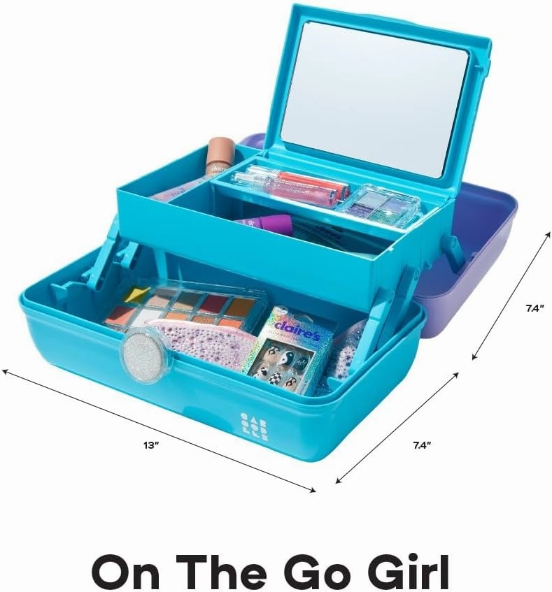 Claire's Exclusive - Caboodles Makeup Case, Travel Cosmetic Organizer for Girls with Mirror, Hard Case Storage Box: 13 x 7.4 x 6 Inches
