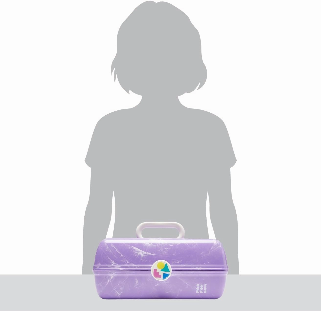 Claire's Features - Caboodles Makeup Case, On the Go Girl Travel Cosmetic Organizer with Mirror, Lavender & Blue with Glitter Gold Handle Storage Box: 13 x 7.4 x 6 Inches
