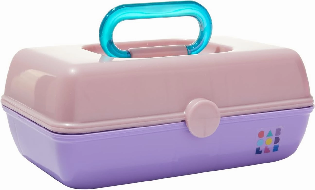Claire's Features - Caboodles Makeup Case, Pretty in Petite Tote, Medium Organizer Storage Box with Mirror - Pink over Lavender: 9 x 5.5 x 3.8 Inches