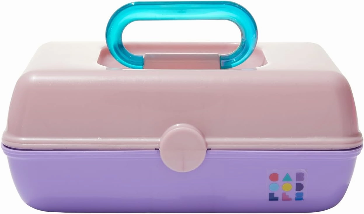 Claire's Features - Caboodles Makeup Case, Pretty in Petite Tote, Medium Organizer Storage Box with Mirror - Pink over Lavender: 9 x 5.5 x 3.8 Inches