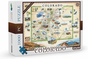 Colorado State Map Cardboard Jigsaw Puzzle - 1000 Pieces, Hand-Illustrated - Educational, Family Activity, Ages 7 , Includes Poster - 25.4 x 19.8
