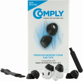 Comply TrueGrip | Premium Memory Foam Replacement Earbud Tips for Apple AirPods Pro 1 & 2 | Enhanced Comfort, Secure Fit, Superior Noise Isolation, Removal & Cleaning Tool | Black, Small (3 Pairs)