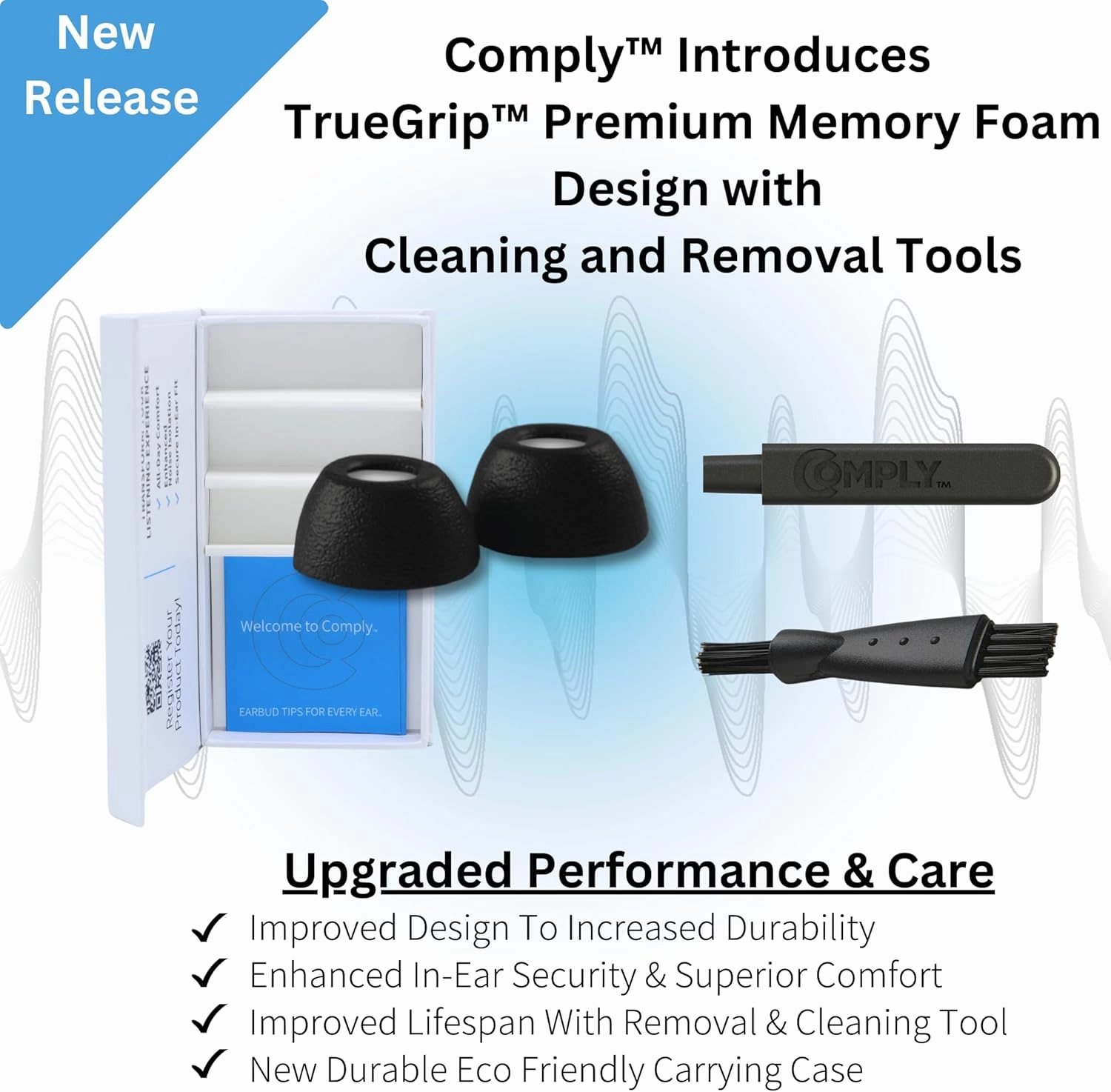 Comply TrueGrip | Premium Memory Foam Replacement Earbud Tips for Apple AirPods Pro 1 & 2 | Enhanced Comfort, Secure Fit, Superior Noise Isolation, Removal & Cleaning Tool | Black, Small (3 Pairs)
