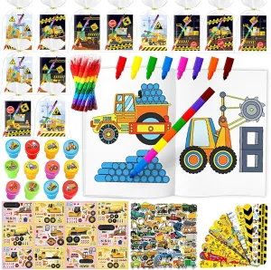 Construction Party Favors With Coloring Book,122Pcs Truck Party Supplies Including Coloring Books,Crayons,Wristband,Stamps,For Party Goodie Bag Fillers School Activity Supplies (Truck)