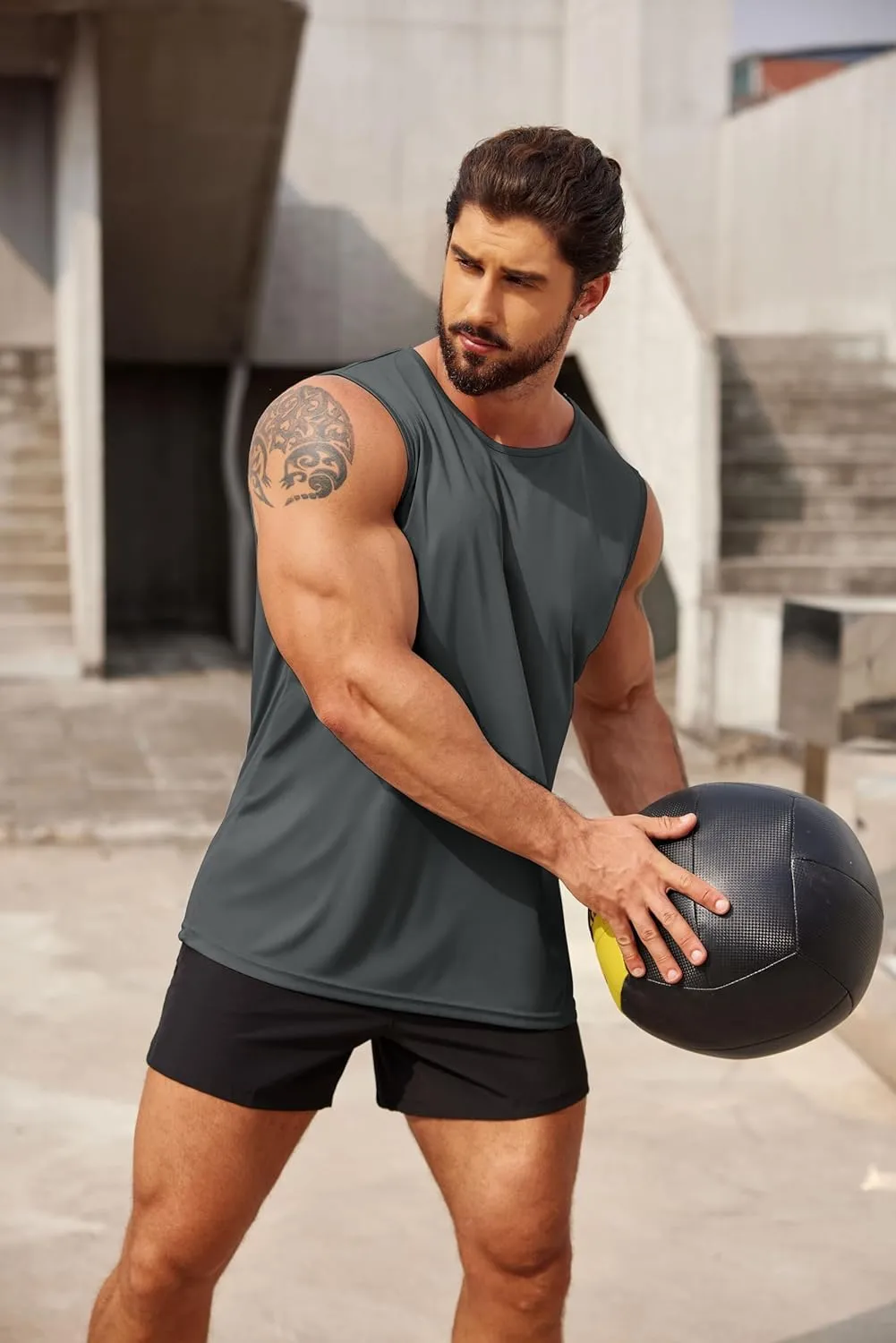 COOFANDY Mens 2 Pack Workout Tank Top UPF 50  Quick Dry Sleeveless Swim Shirt Gym Muscle Athletic Summer Beach T Shirts