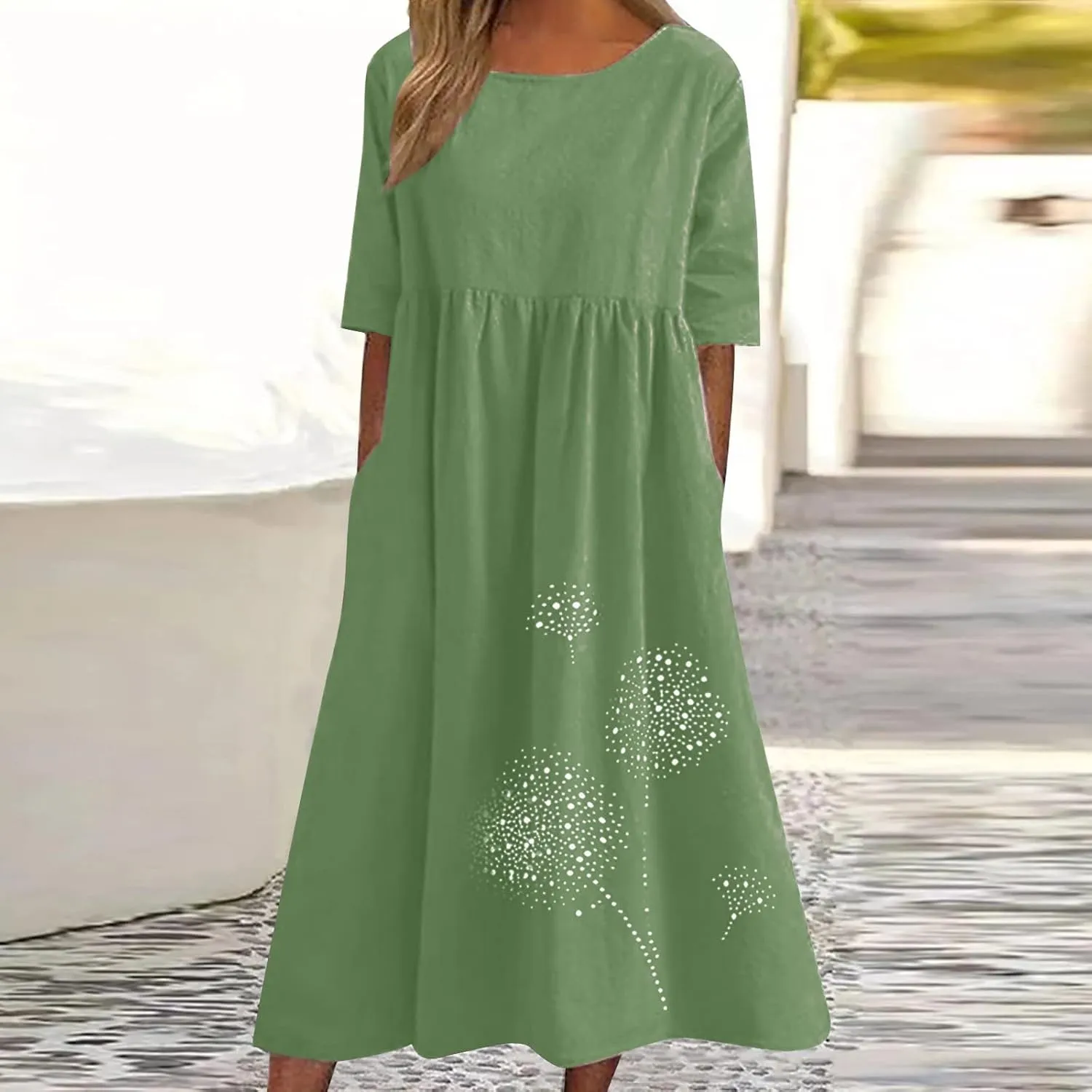 Cotton Linen Maxi Dresses for Women Casual Summer Plus Size Short Sleeve Tshirt Dress Ladies Beach Vacation Sundress