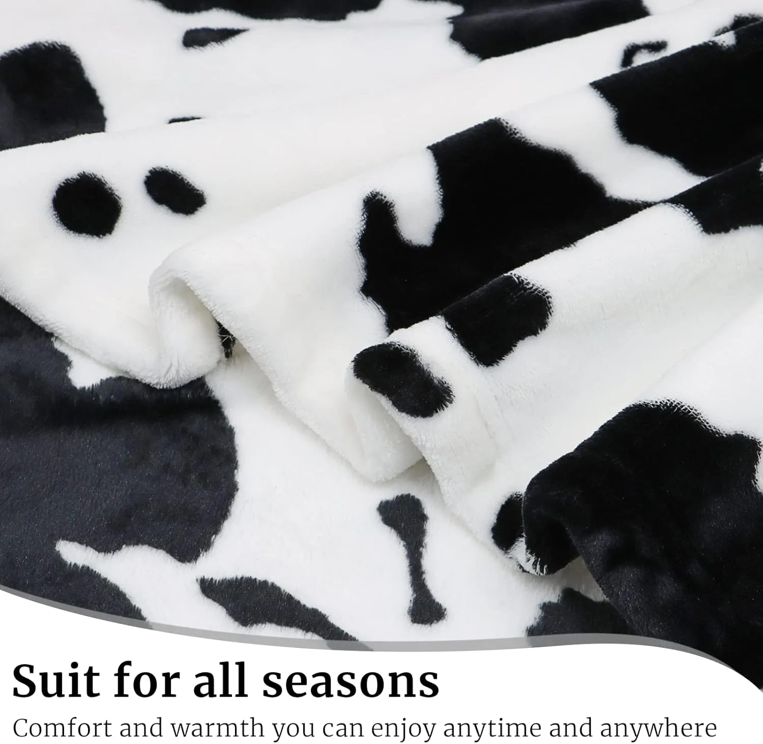 Cow Print Blanket Twin Size Soft Cozy Fuzzy Lightweight Black Cow Blankets and Throws Warm Plush Fleece Flannel Cow Printed Blanket Gift for Adults Mom Father Travel Blanket All Seasons 60" x 80"