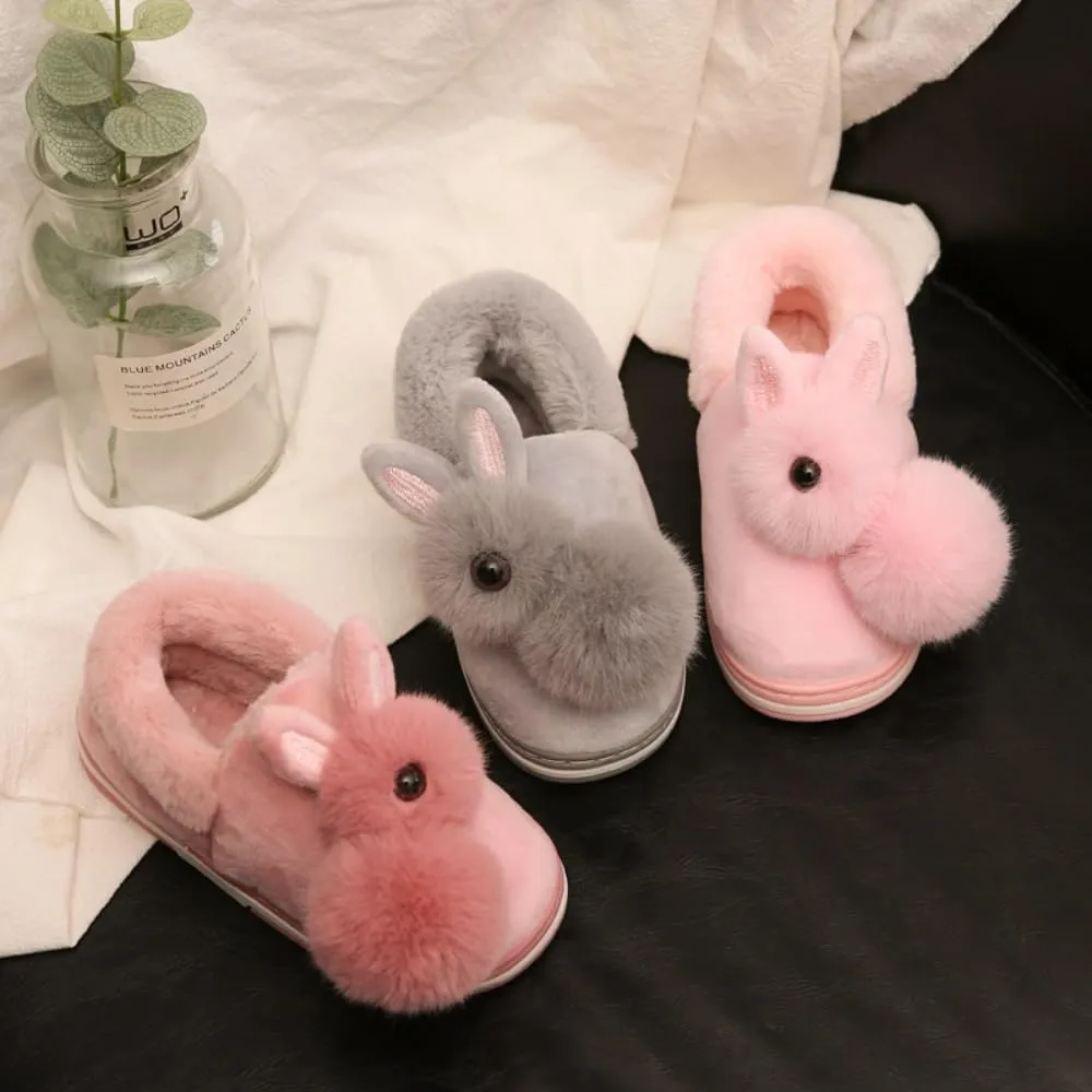 Cozy Enclosed-heel Cotton Slippers for Women Warm Comfort Soft Slippers Thickened Soles Non-slip Soles Cute Cartoon Rabbit Slippers Winter Slippers