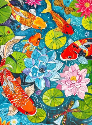 Cross & Glory - Dragonfly Dreams: Koi & Lilies Adventure - 1000 Piece Jigsaw Puzzle for Adults | Unique Nature-Themed | Vibrant Art