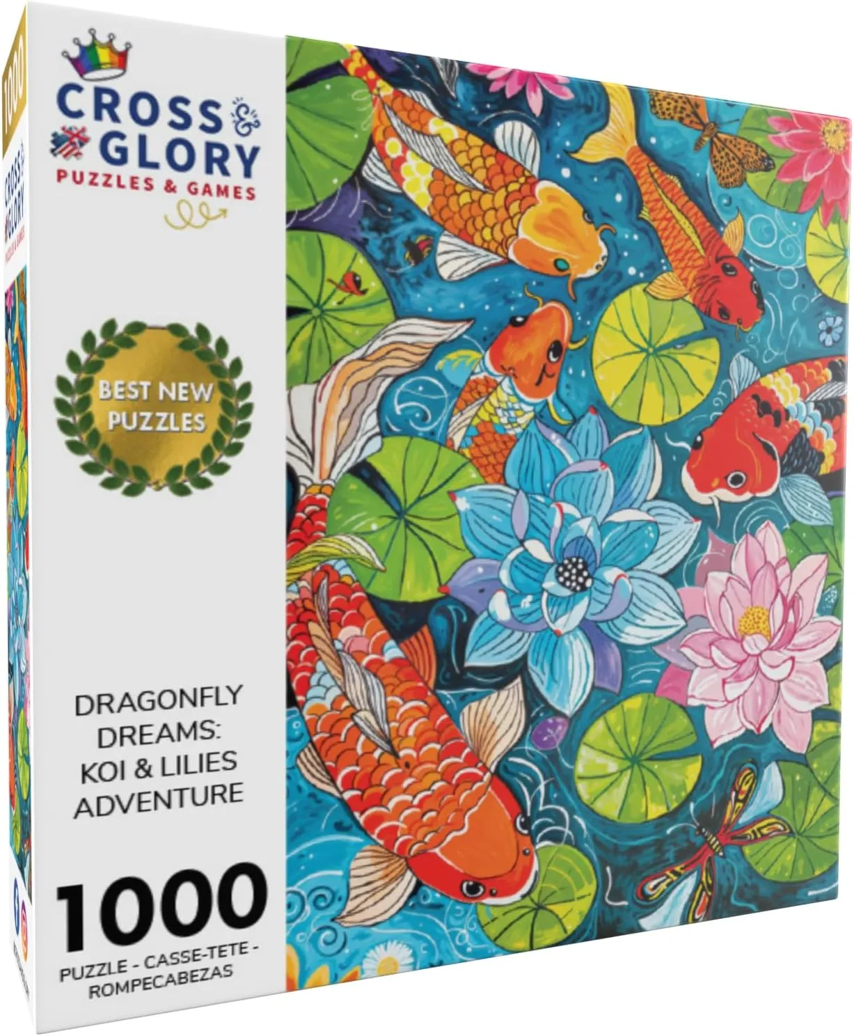 Cross & Glory - Dragonfly Dreams: Koi & Lilies Adventure - 1000 Piece Jigsaw Puzzle for Adults | Unique Nature-Themed | Vibrant Art