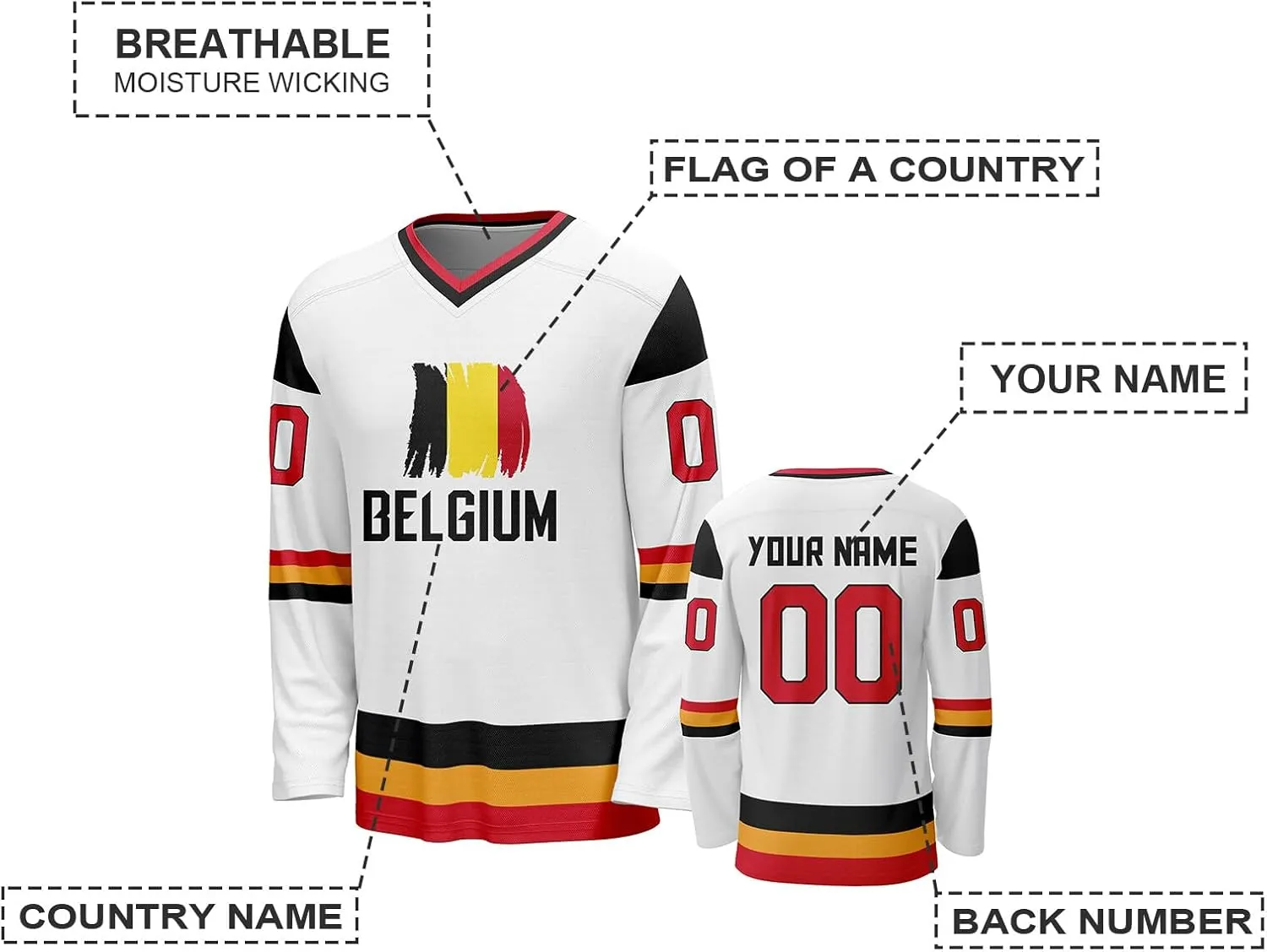 Custom National Hockey Jersey Personalized Name Number V-Neck Sports Ice Hockey Jersey Fans Gift for Men Women Youth