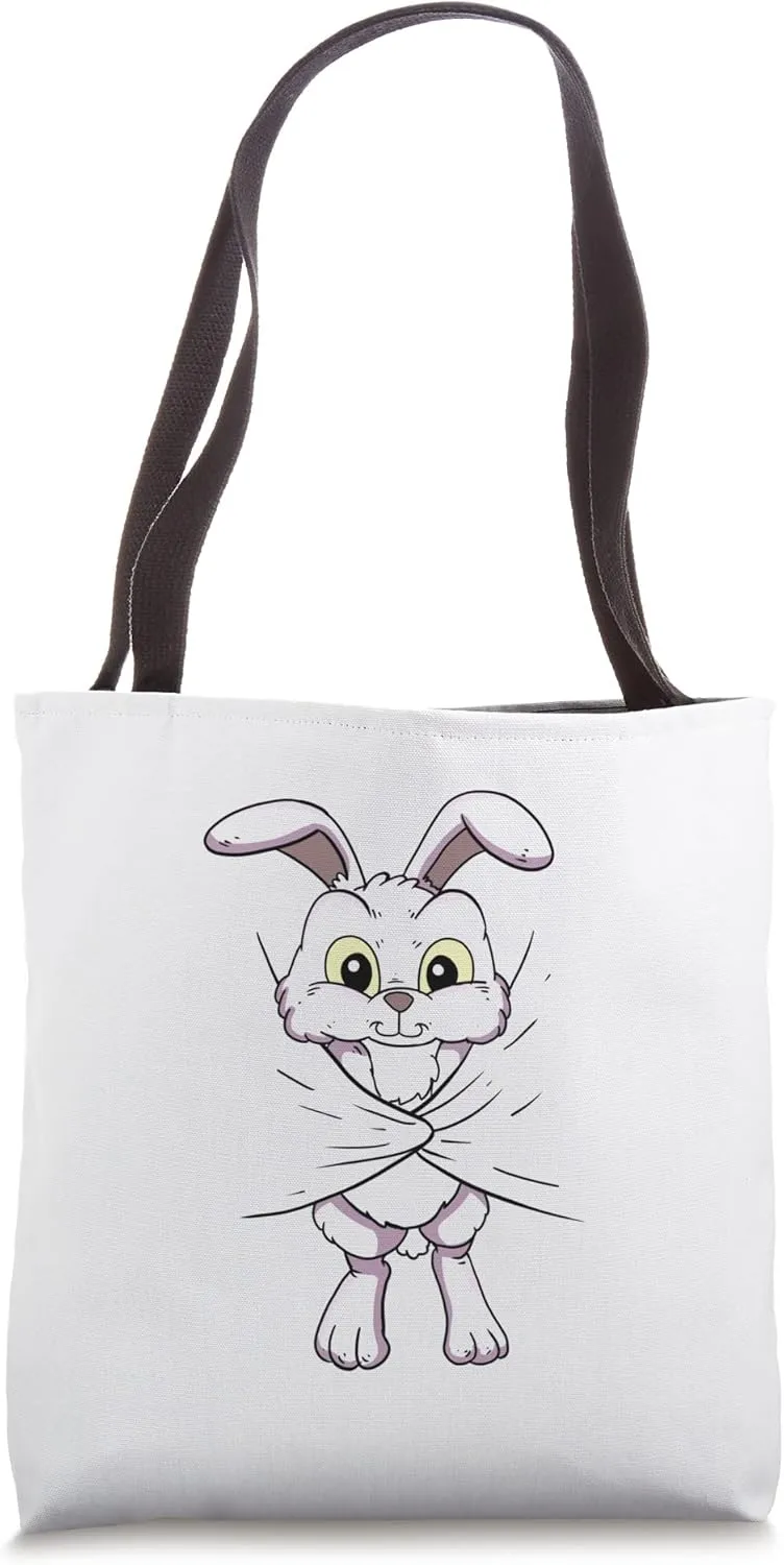 Cute Bunny Rabbit Covering Himself Funny Tote Bag
