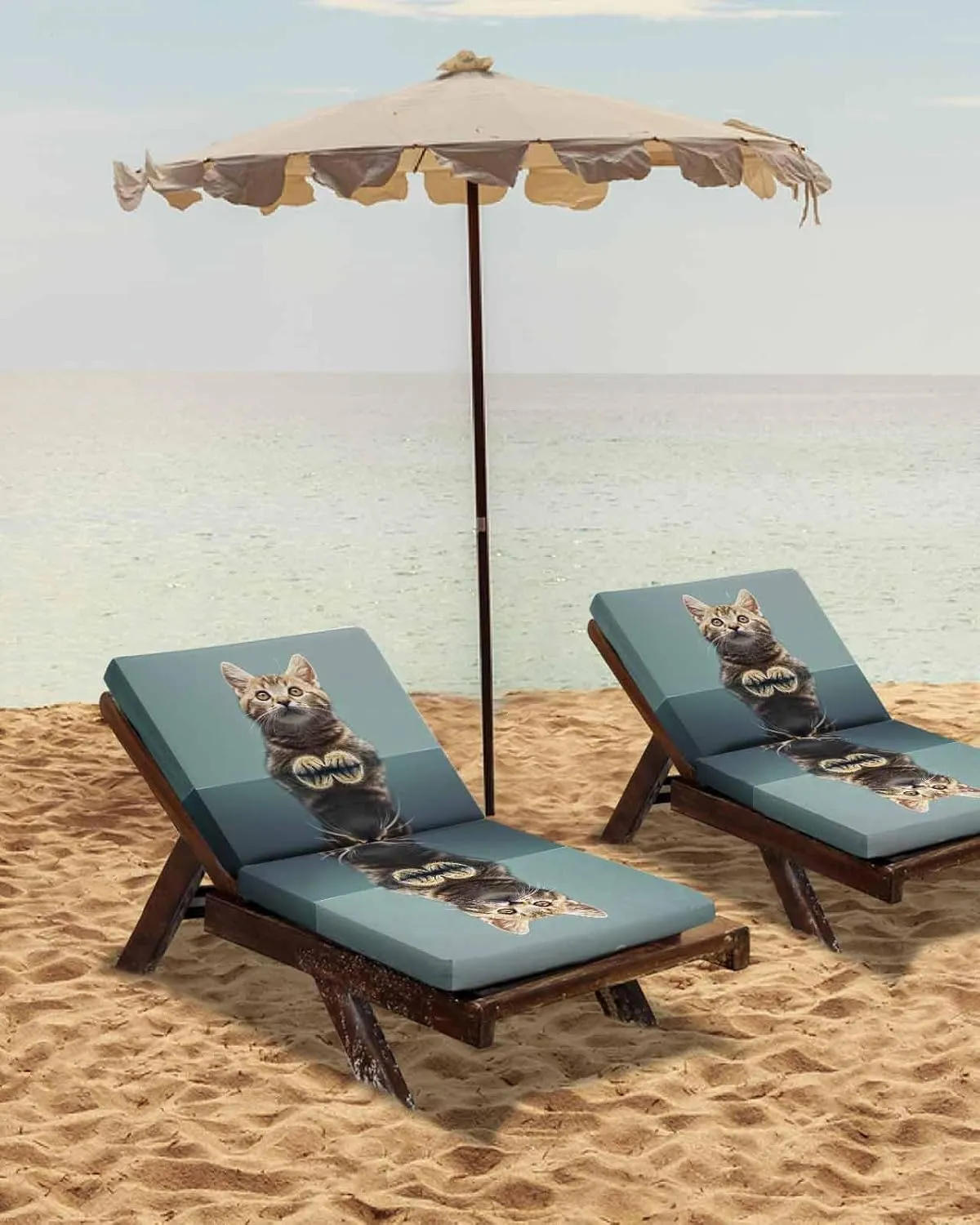 Cute Lovely Cat Outdoor Cushion Chair Cover Set of 2 - Waterproof Couch Seat Covers, Modern Art Mirror Image Pet Patio Furniture Protector Cushions Slipcovers for Sofa/RV, 24"x24"x4"