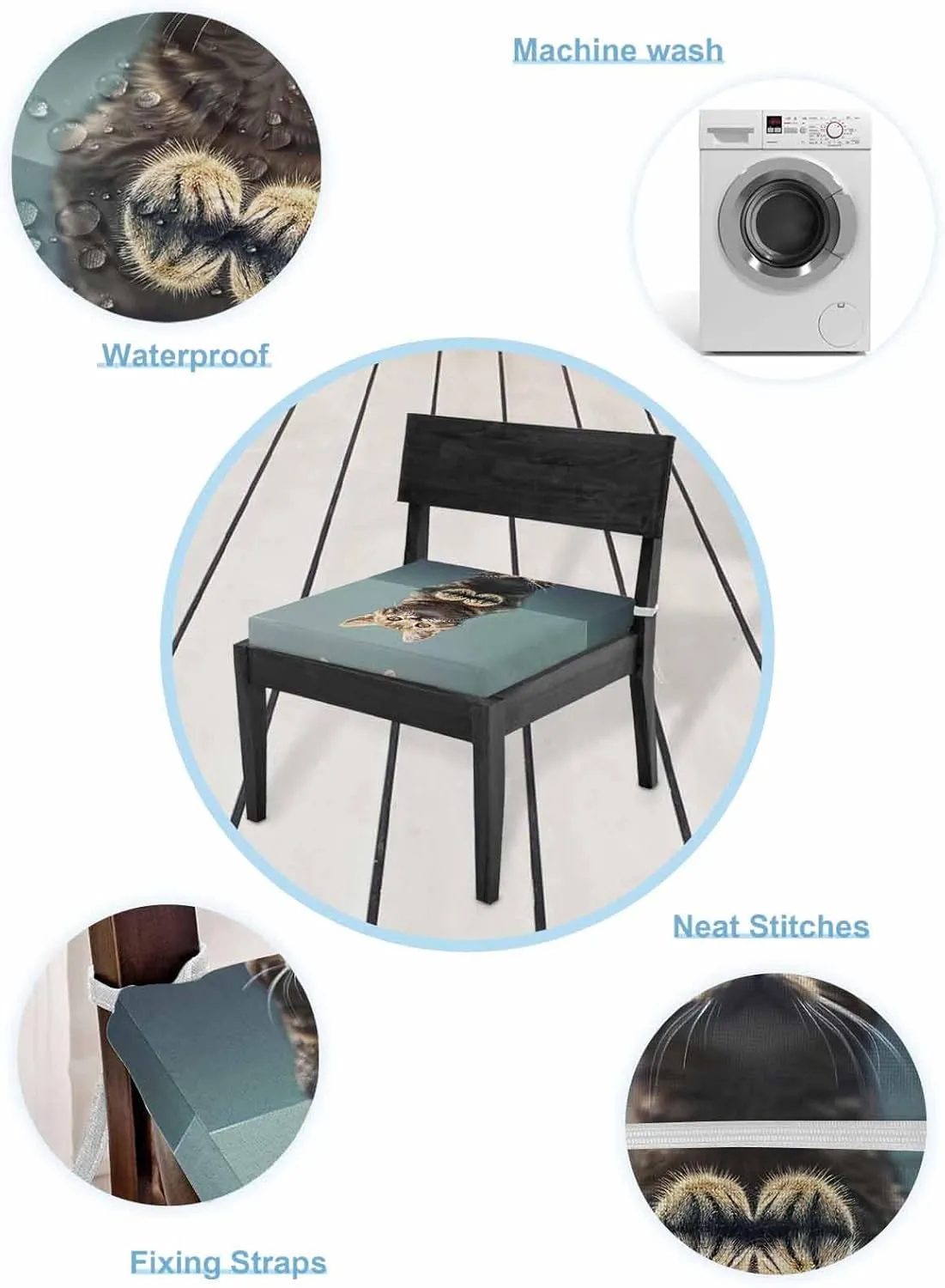 Cute Lovely Cat Outdoor Cushion Chair Cover Set of 2 - Waterproof Couch Seat Covers, Modern Art Mirror Image Pet Patio Furniture Protector Cushions Slipcovers for Sofa/RV, 24"x24"x4"