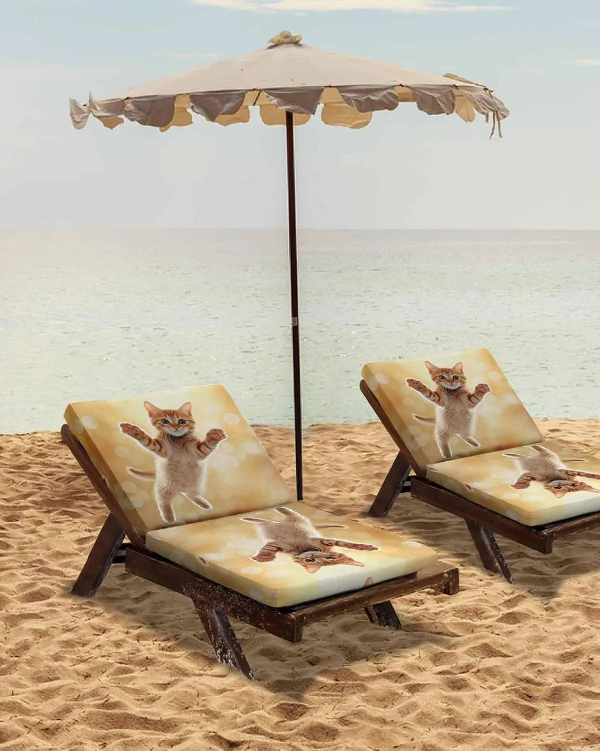 Cute Orange Cat Outdoor Cushion Chair Cover Set of 4 - Waterproof Couch Seat Covers, Lovely Modern Floating Pet Kitten Patio Furniture Protector Cushions Slipcovers for Sofa/RV, 24"x24"x4"