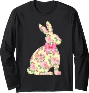 Cute Plaid Bunny Stitch Artwork Bow - Buffalo Check Rabbit Long Sleeve T-Shirt