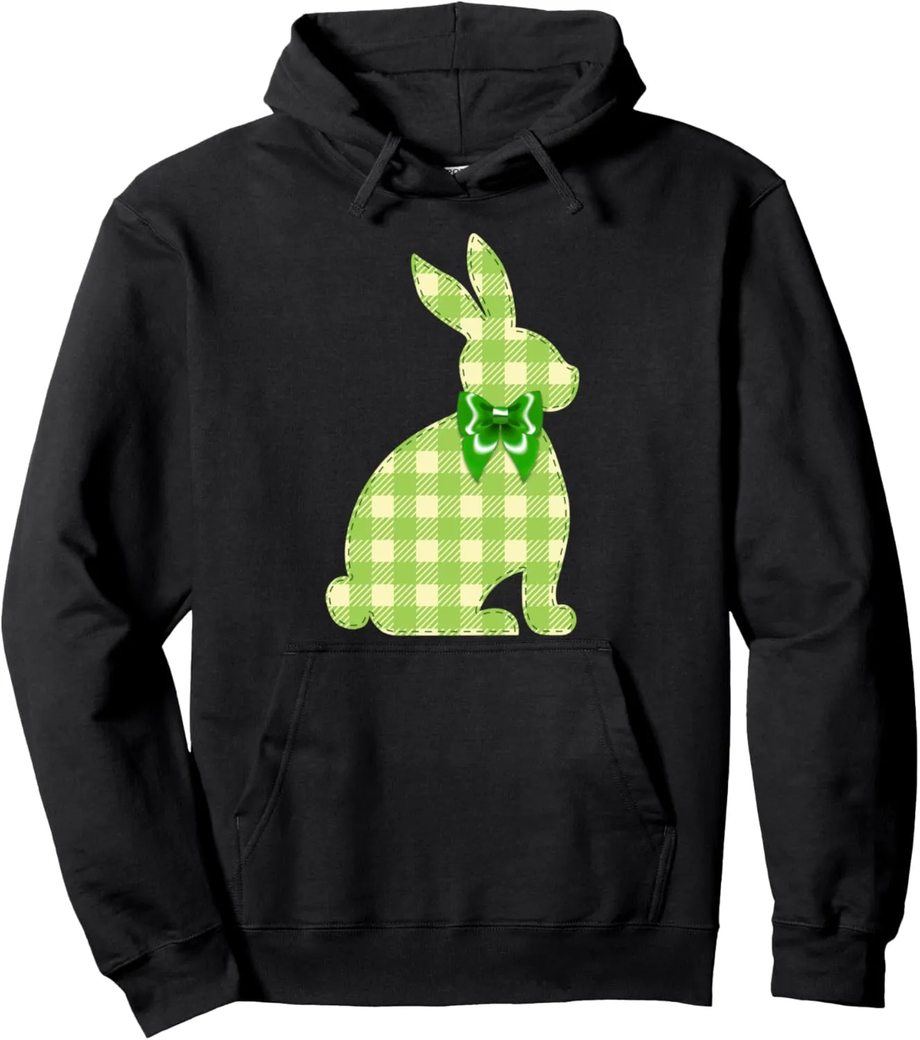 Cute Plaid Bunny Stitch Artwork Bow - Buffalo Check Rabbit Pullover Hoodie