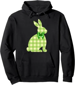 Cute Plaid Bunny Stitch Artwork Bow - Buffalo Check Rabbit Pullover Hoodie