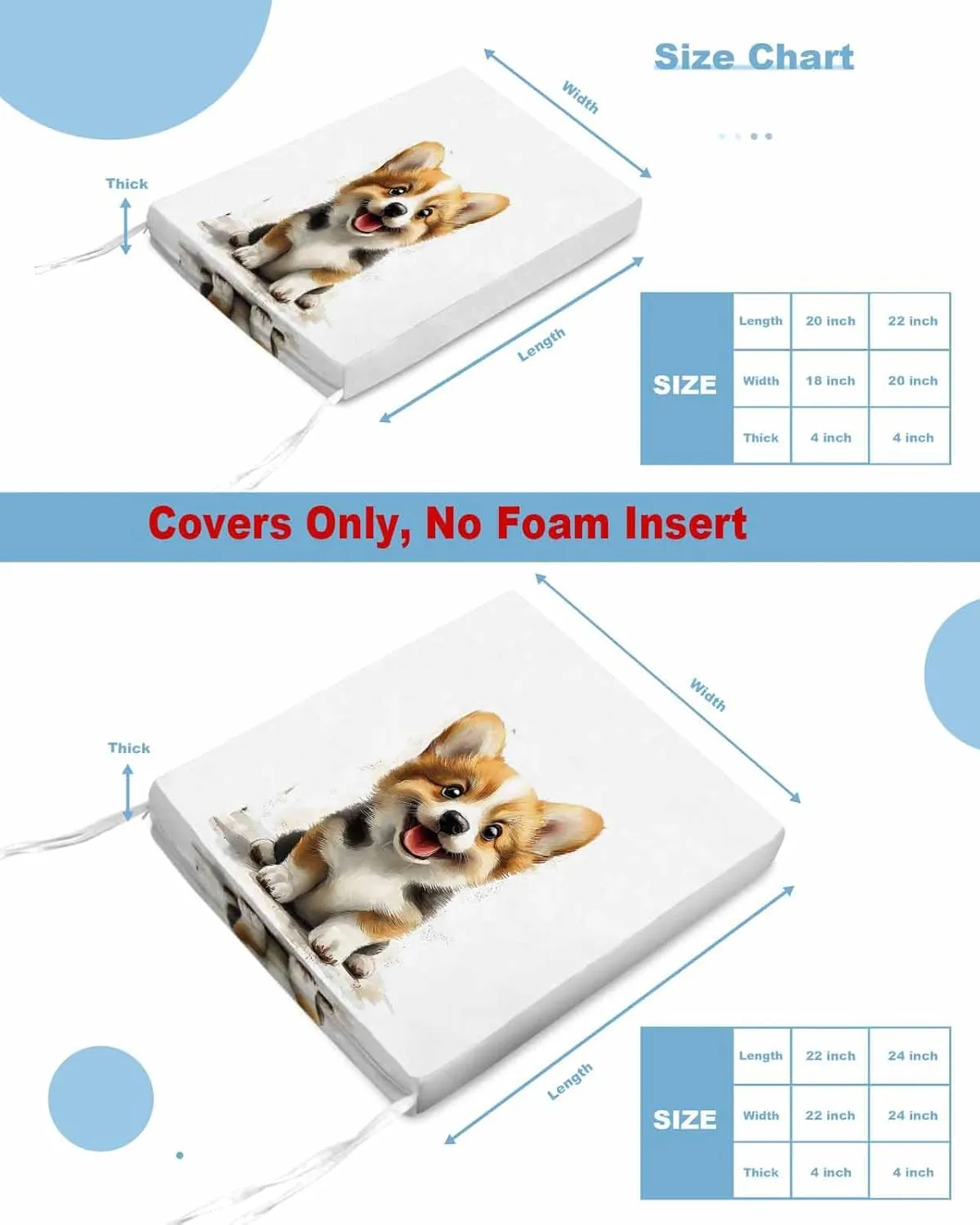 Cute Puppy Outdoor Cushion Chair Cover Set of 2 - Waterproof Couch Seat Covers, Modern Sitting Pet Dog Watercolor Patio Furniture Protector Cushions Slipcovers for Sofa/RV, 24"x24"x4"