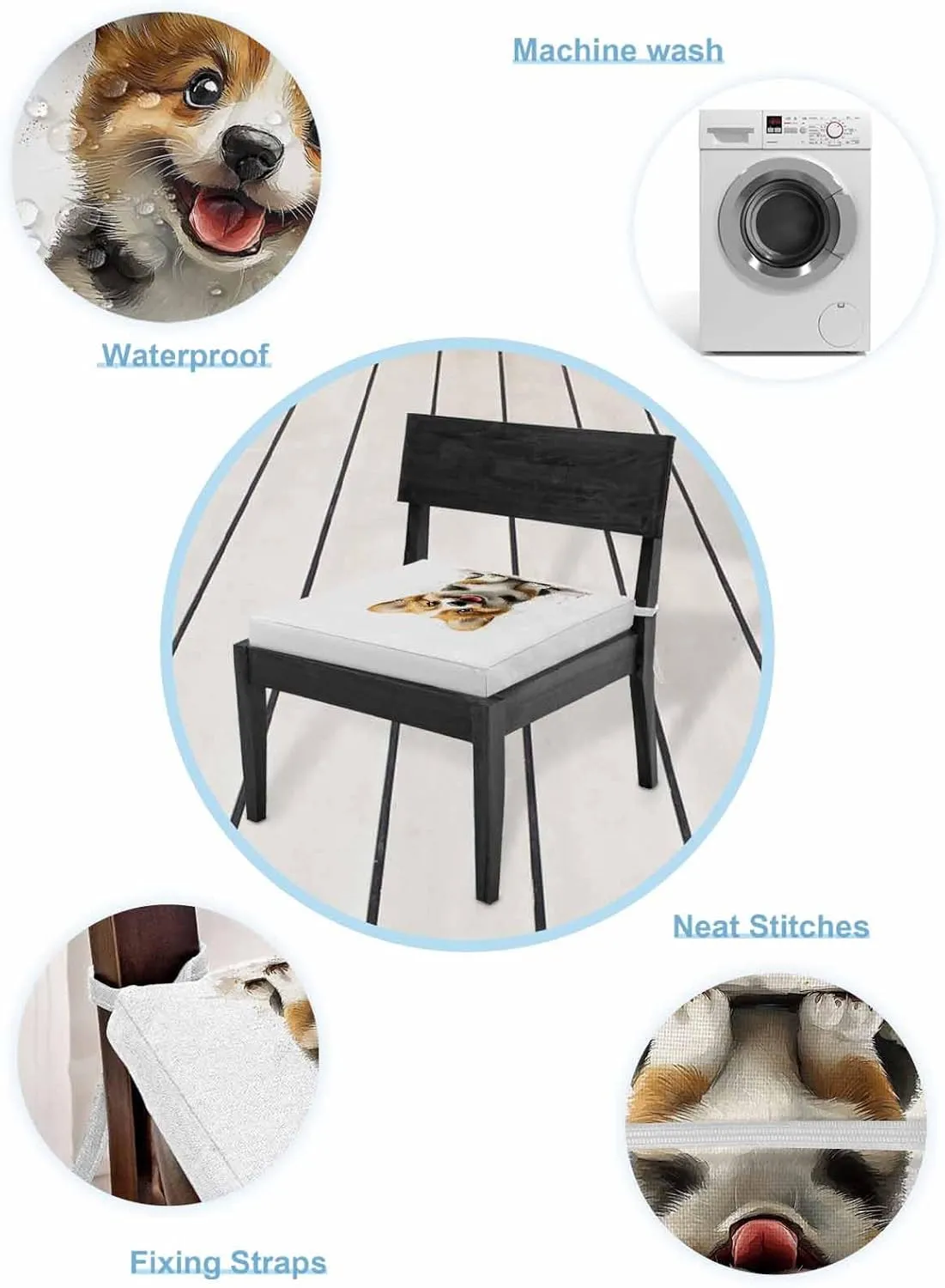Cute Puppy Outdoor Cushion Chair Cover Set of 2 - Waterproof Couch Seat Covers, Modern Sitting Pet Dog Watercolor Patio Furniture Protector Cushions Slipcovers for Sofa/RV, 24"x24"x4"