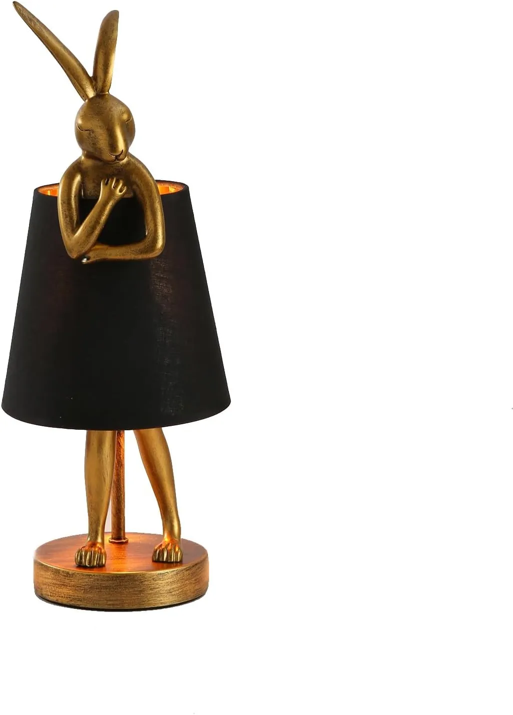 Cute Rabbit Animal Table Lamp, Creative Gold Resin Apron LED Desk Light,White/Black Linen Shade,15.7", Home Decor Eye Protection ​Lamp Office Study Bedside Lamp (15.7" Black Shade)