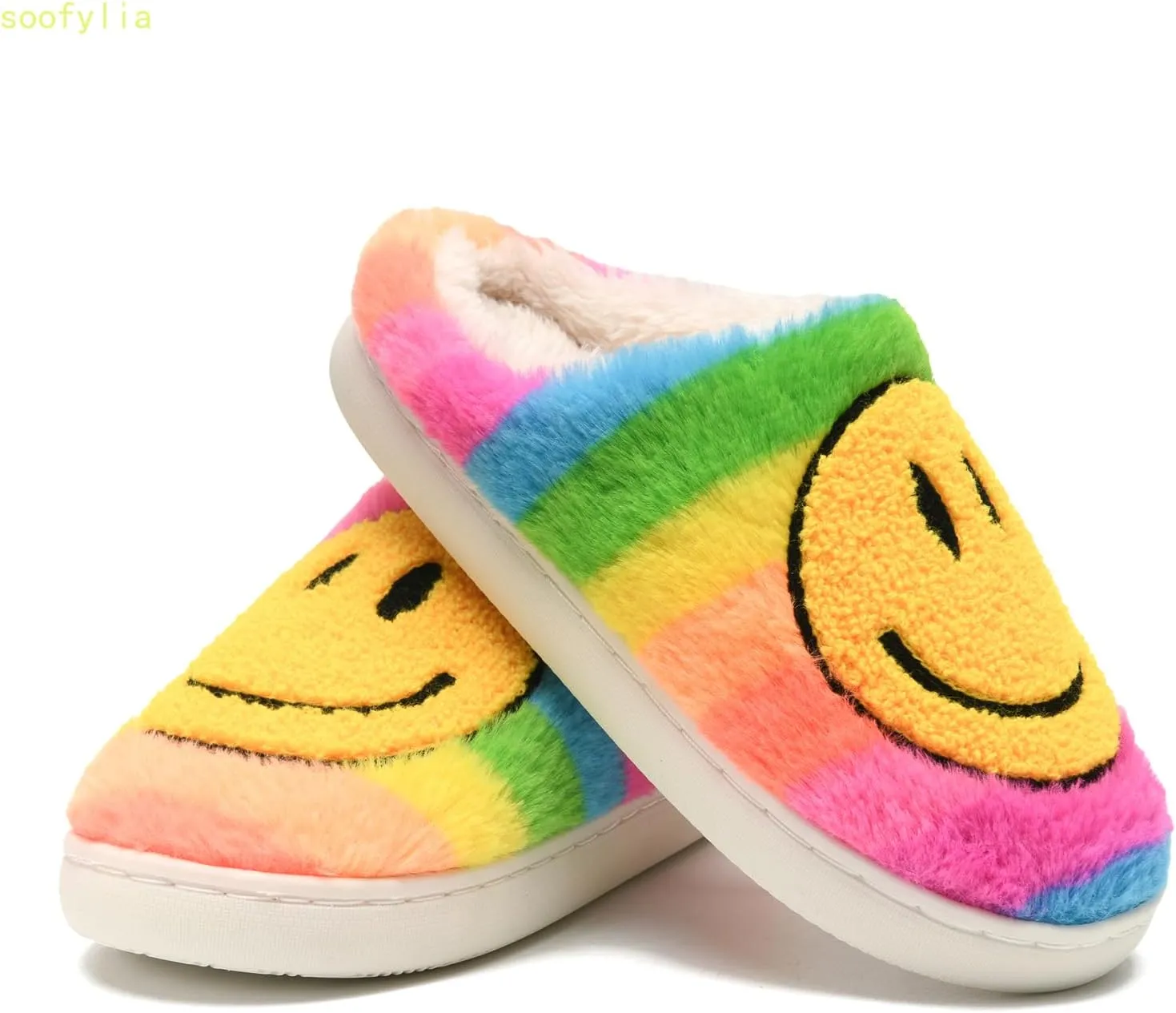 Cute Smile Face Kids' Plush Happy Face Slippers - Non-Slip, Warm, Indoor/Outdoor