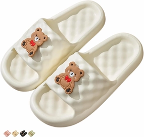 Cute Bear Slippers for Women & Men, Indoor/Outdoor Couple House Shower Shoes, Anti-Slip Comfy Cartoon Slides, Summer Beach Sandals