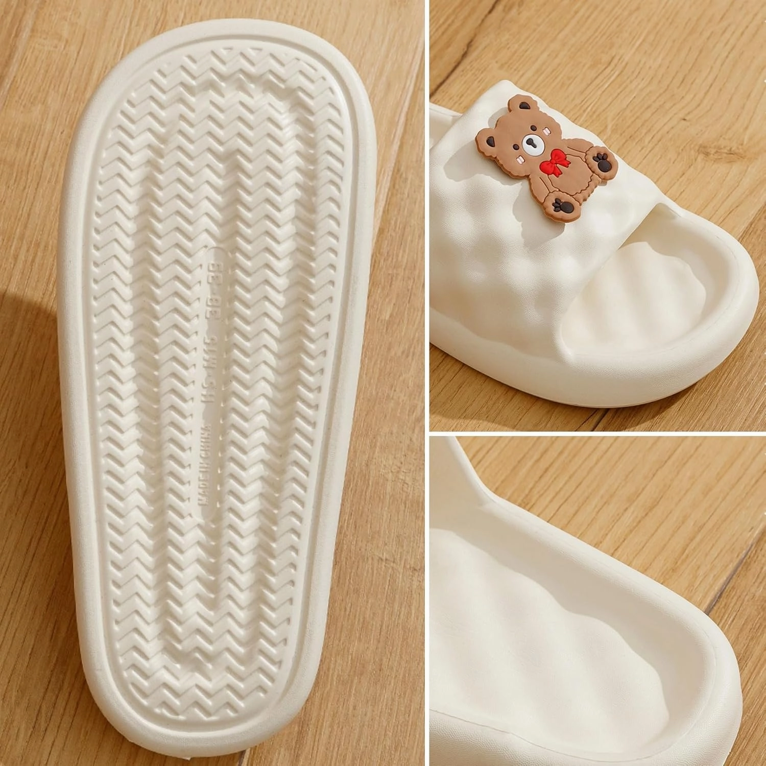 Cute Bear Slippers for Women & Men, Indoor/Outdoor Couple House Shower Shoes, Anti-Slip Comfy Cartoon Slides, Summer Beach Sandals