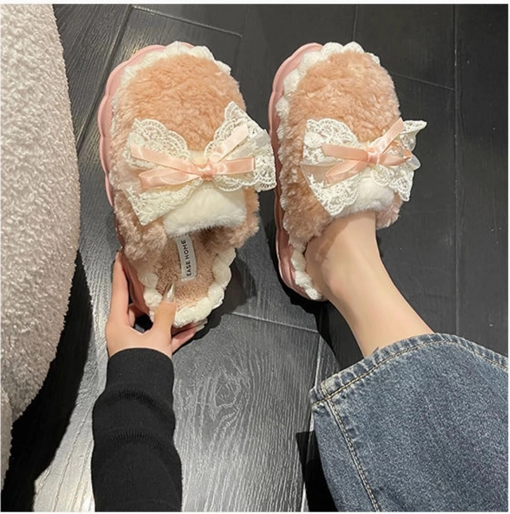 Cute Butterfly Fuzzy Women's Slippers Winter Fluffy Open Toe House Slippers Slip On Plush Bedroom Shoes Indoor Outdoor