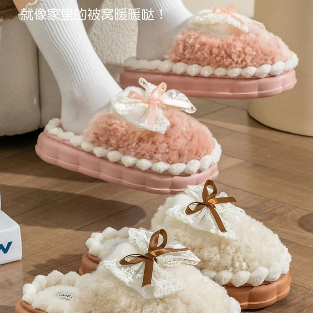 Cute Butterfly Fuzzy Women's Slippers Winter Fluffy Open Toe House Slippers Slip On Plush Bedroom Shoes Indoor Outdoor